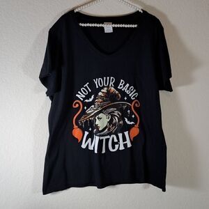 Halloween Not Your Basic Witch Black T Shirt Port & Company Goth V Neck Size XXL